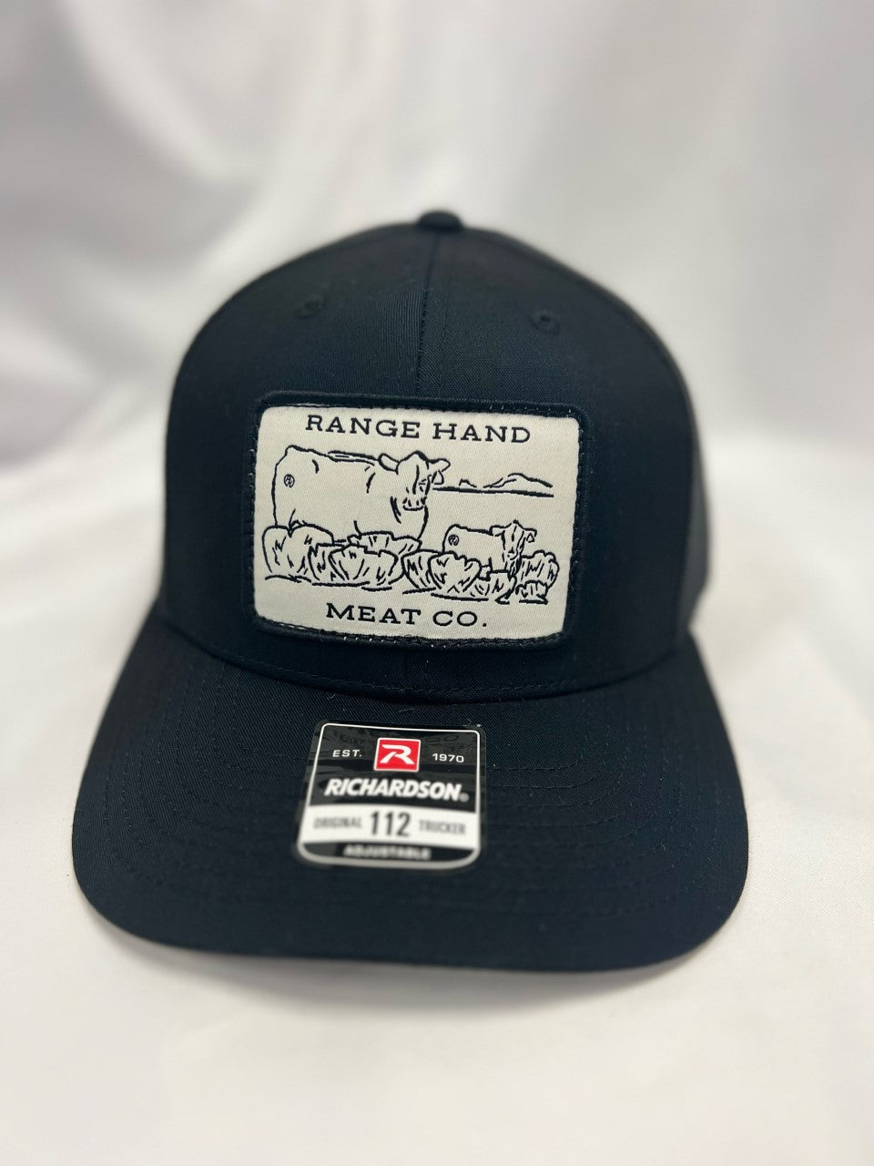 Range Hand Black Original 112 Cows Patch Trucker Hat