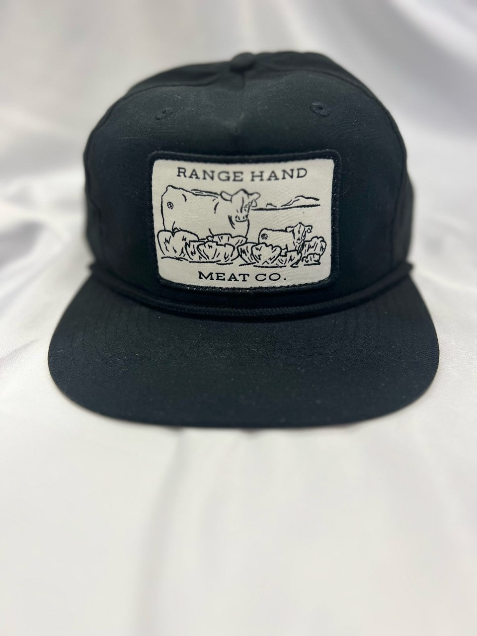 Range Hand Black Cows Patch Flat Bill Soft Rope Hat