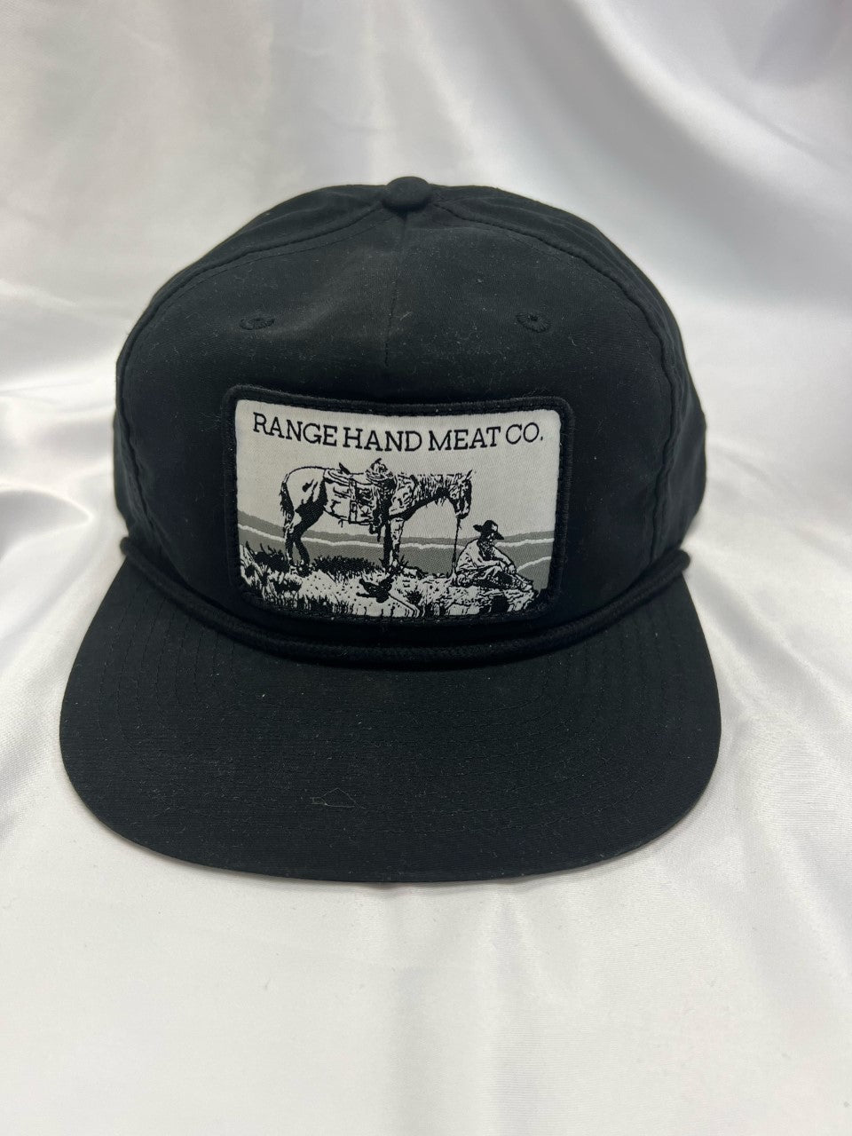 Range Hand Black Horse Patch Flat Bill Soft Rope Hat