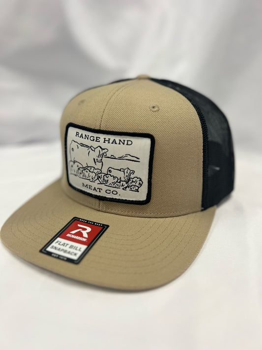 Range Hand Tan/Black Cows Patch Flat Bill Hat